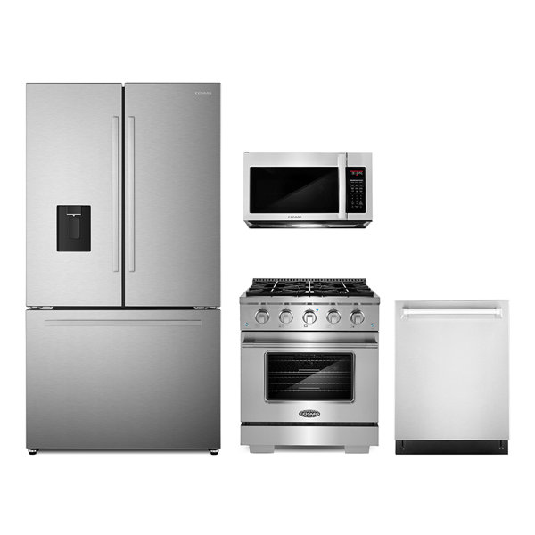 Cosmo 4 Piece Kitchen Appliance Package with French Door Refrigerator